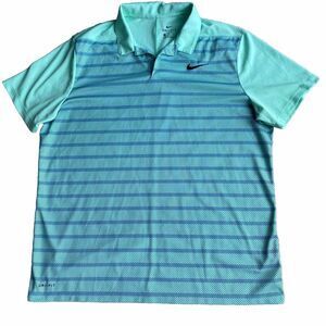 Nike Dri Fit Polo Shirt Size XL Green & Blue Mod Striped Breathable Short Sleeve